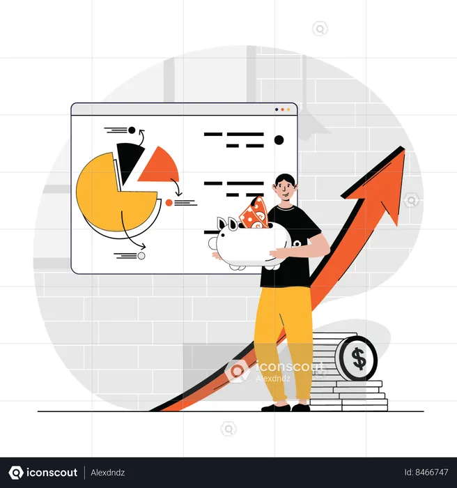 Woman analysing business growth graph  Illustration