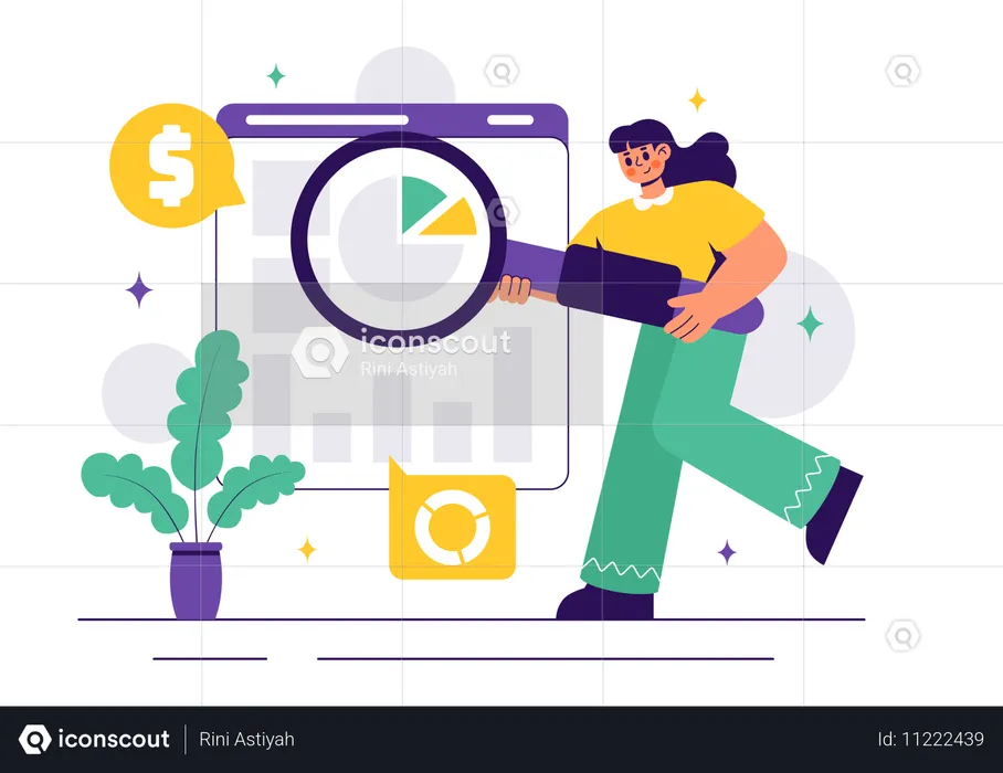 Woman analysing stock market  Illustration