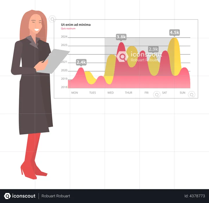 Woman analysis digital report with statistical indicators  Illustration
