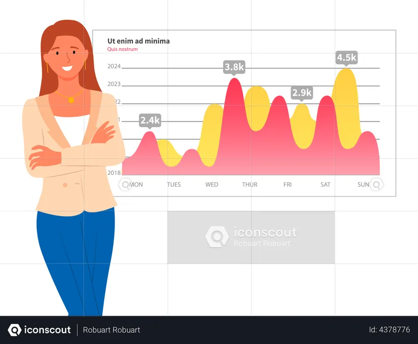 Woman analysis digital report with statistics  Illustration