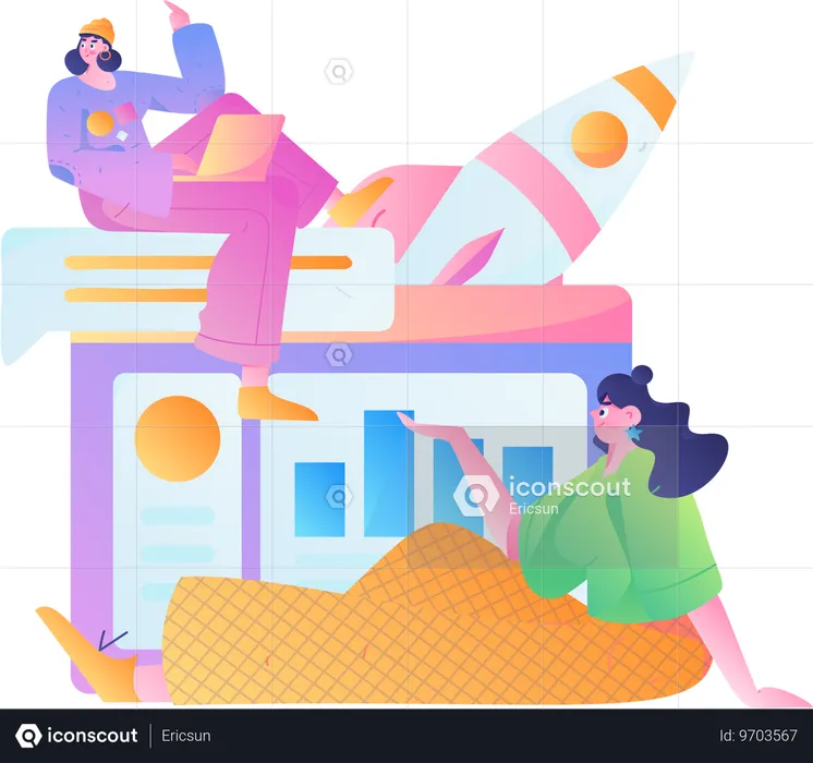 Woman analyze business startup  Illustration