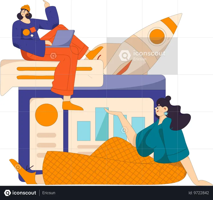 Woman analyze business startup  Illustration