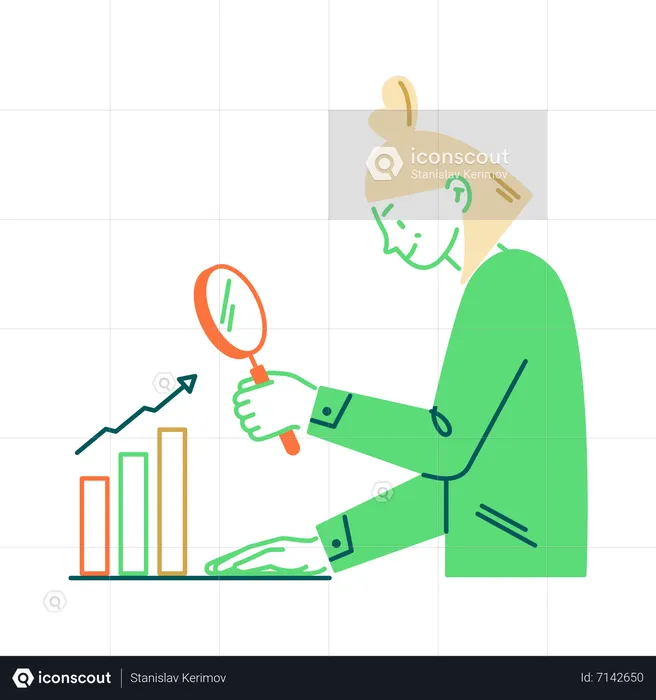 Woman analyzes growth statistics chart  Illustration