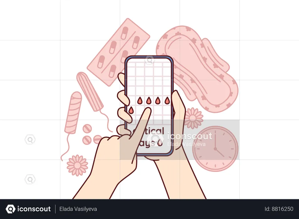Woman analyzes her menstrual cycle  Illustration