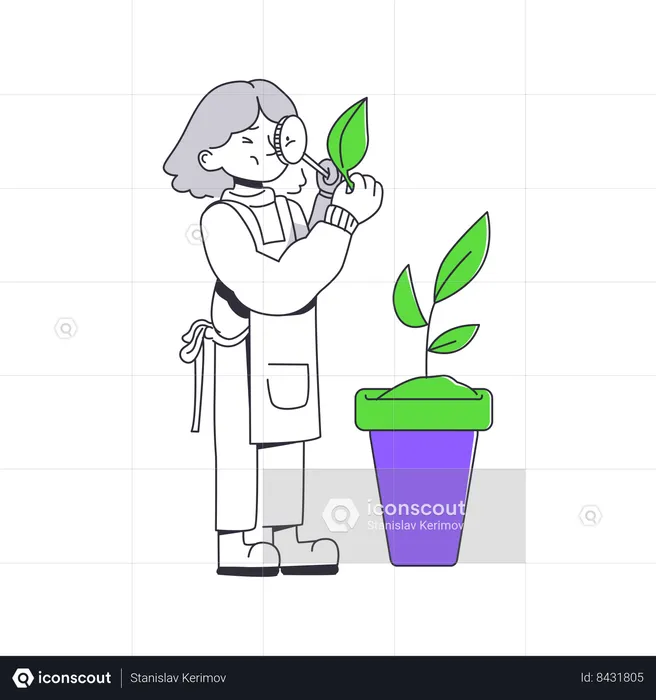 Woman analyzes plant  Illustration
