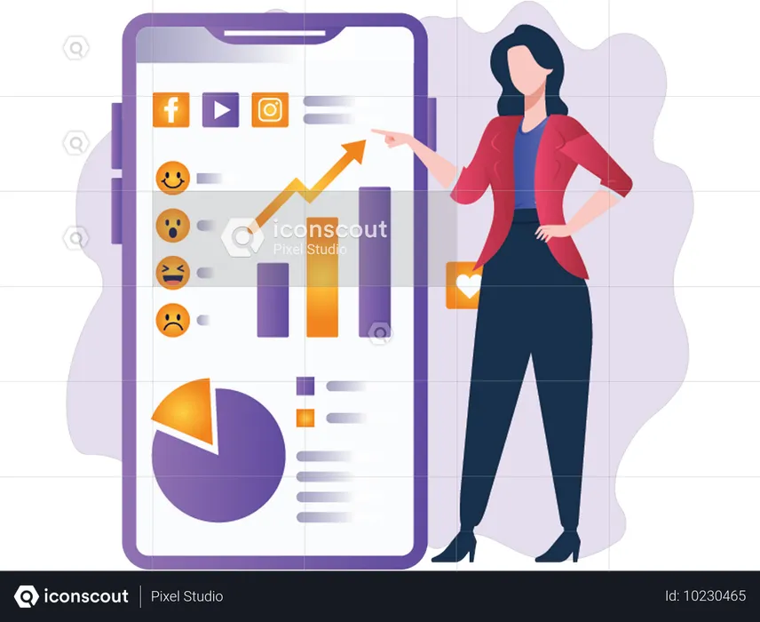 Woman Analyzing Business Data on Mobile  Illustration