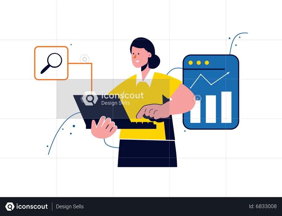 Woman analyzing Business Growth  Illustration