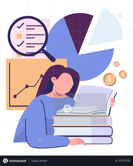 Woman Analyzing Business Report  Illustration