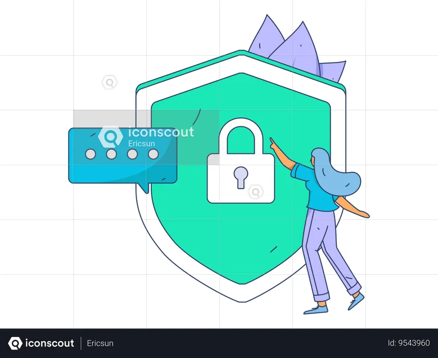 Woman analyzing data security  Illustration