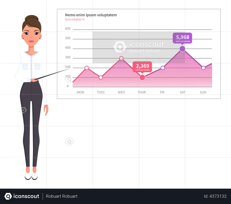 Woman analyzing digital report with statistics  Illustration