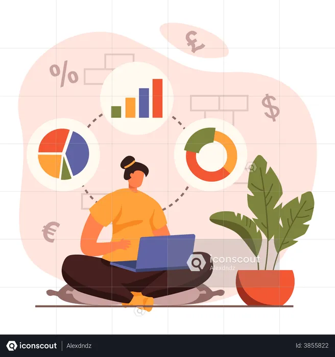 Woman analyzing financial growth through data  Illustration