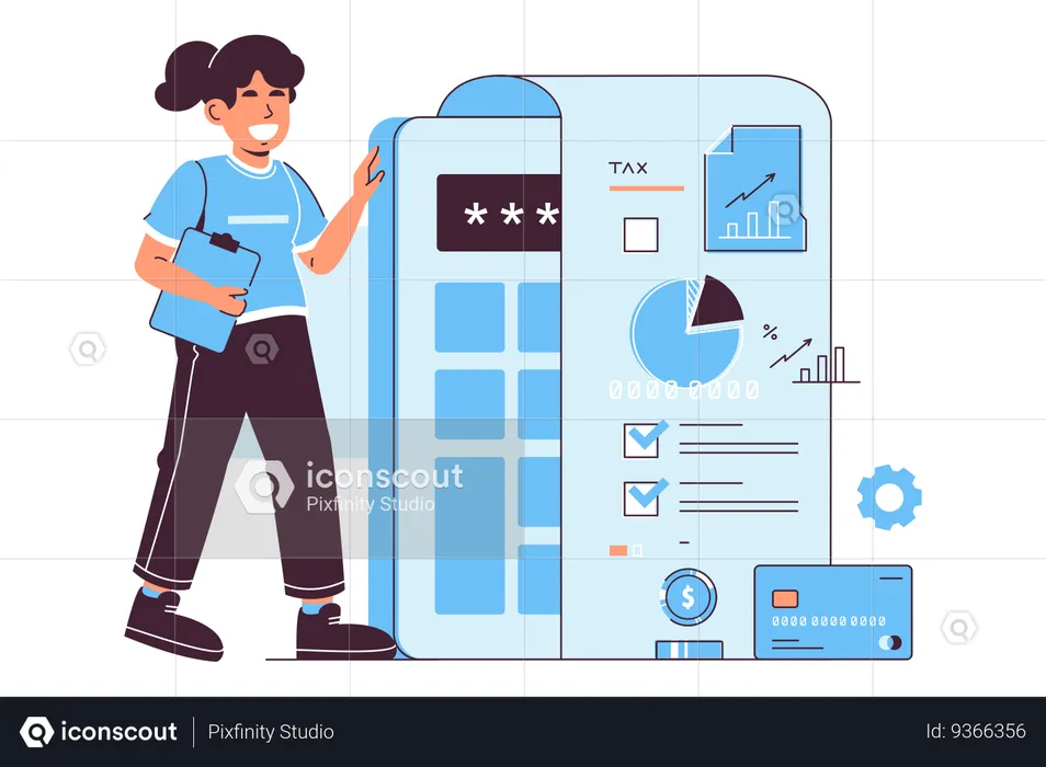 Woman Analyzing Financial Reports  Illustration