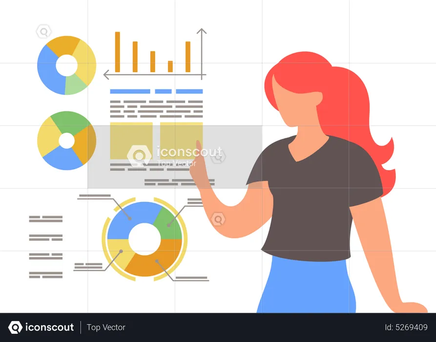 Woman analyzing graphs  Illustration