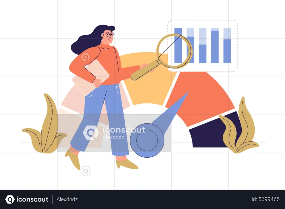 Woman analyzing quality with competitor  Illustration