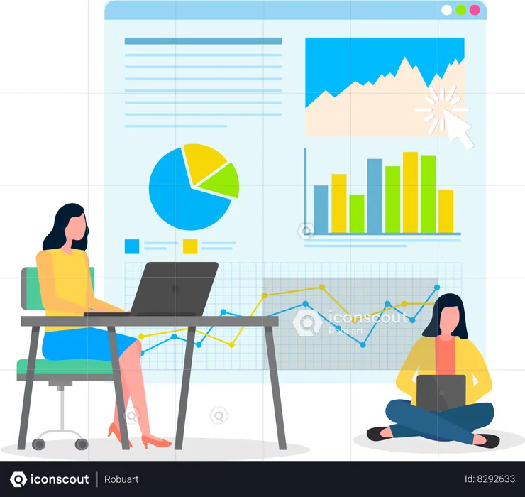 Woman Analyzing Statistics  Illustration