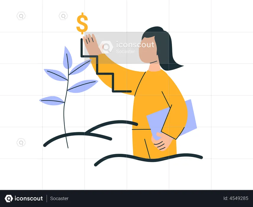 Woman analyzing stock market growth  Illustration
