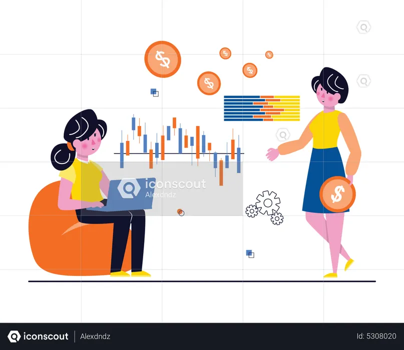 Woman analyzing stock market  Illustration