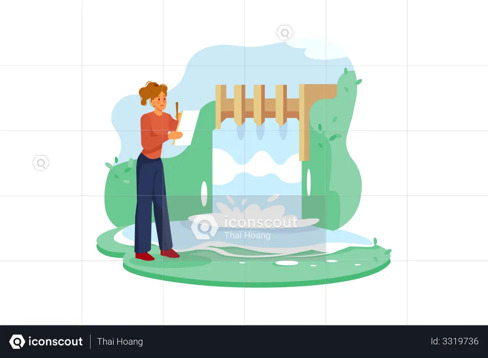 Woman analyzing water flow  Illustration