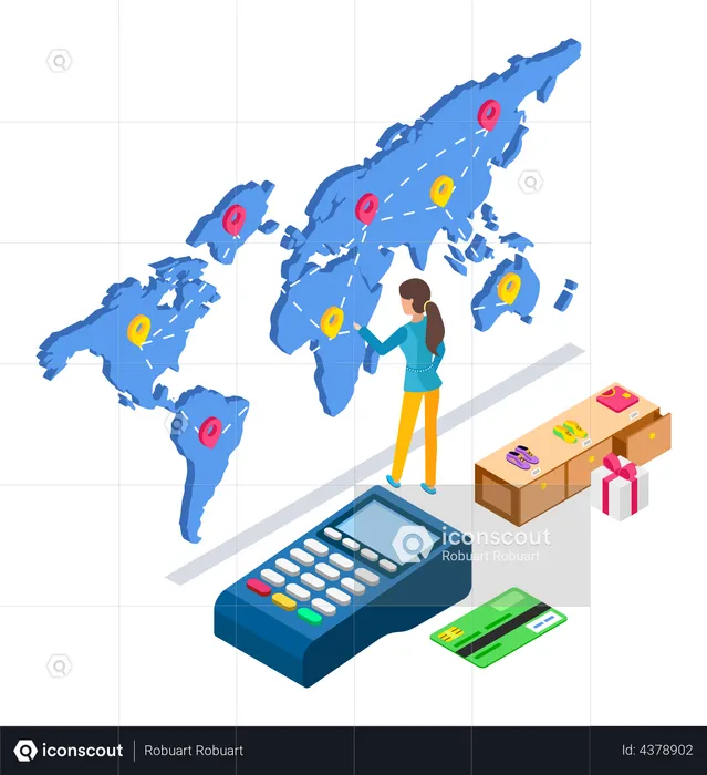 Woman analyzing worldwide delivery map  Illustration