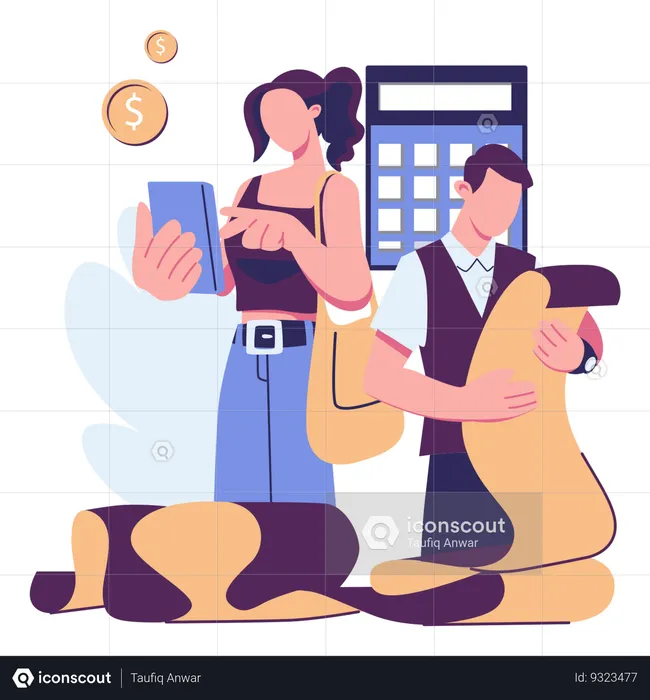 Woman And Businessman Calculating Budget  Illustration