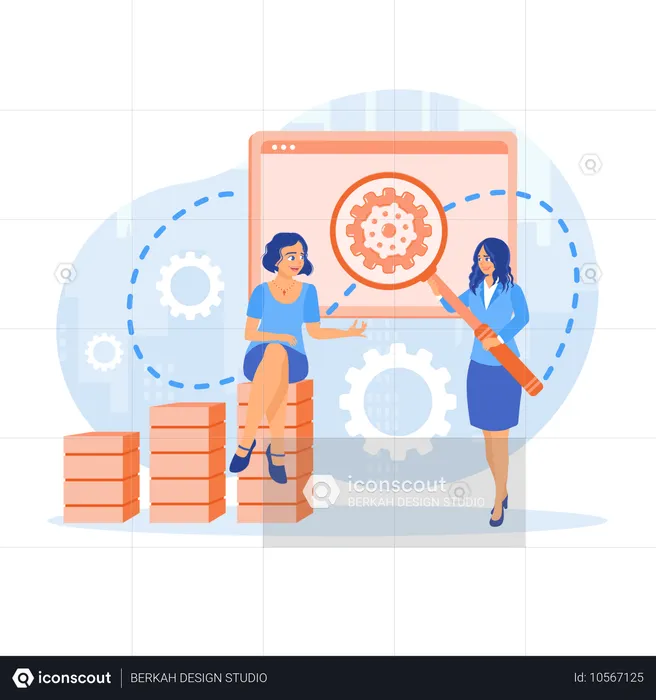 Woman and colleague analyzing sales data  Illustration