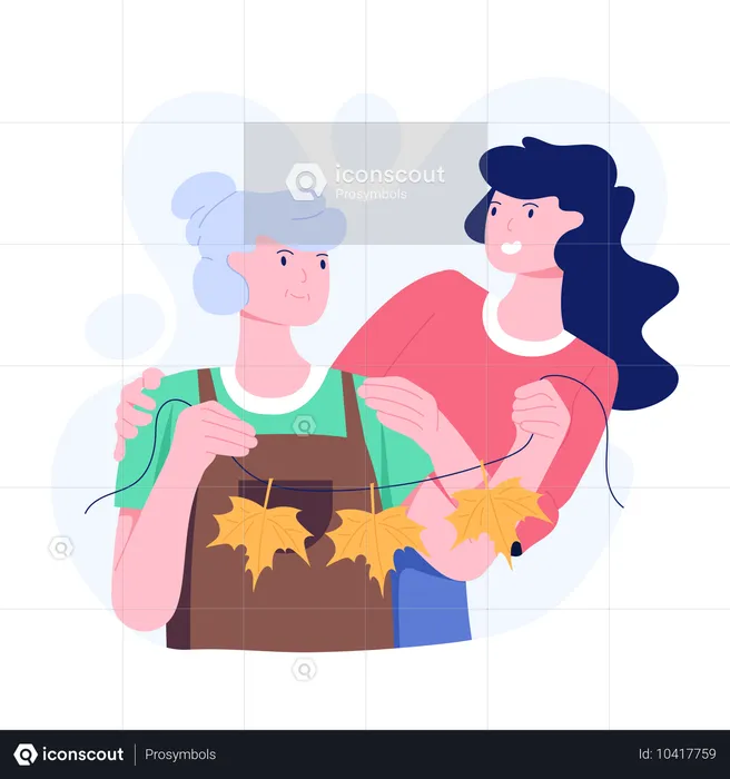 Woman and grand mother celebrating Thanksgiving Decor  Illustration