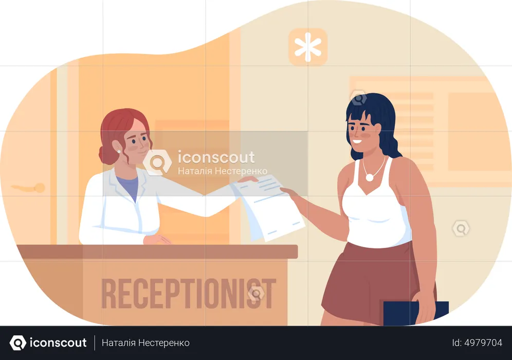 Woman and hospital receptionist  Illustration