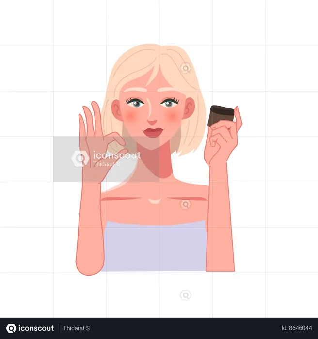 Woman and Jar of Cream with OK Hand Sign  Illustration