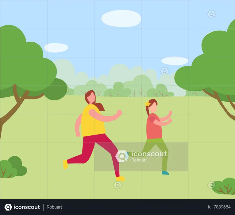 Woman and Kid in Park  Illustration