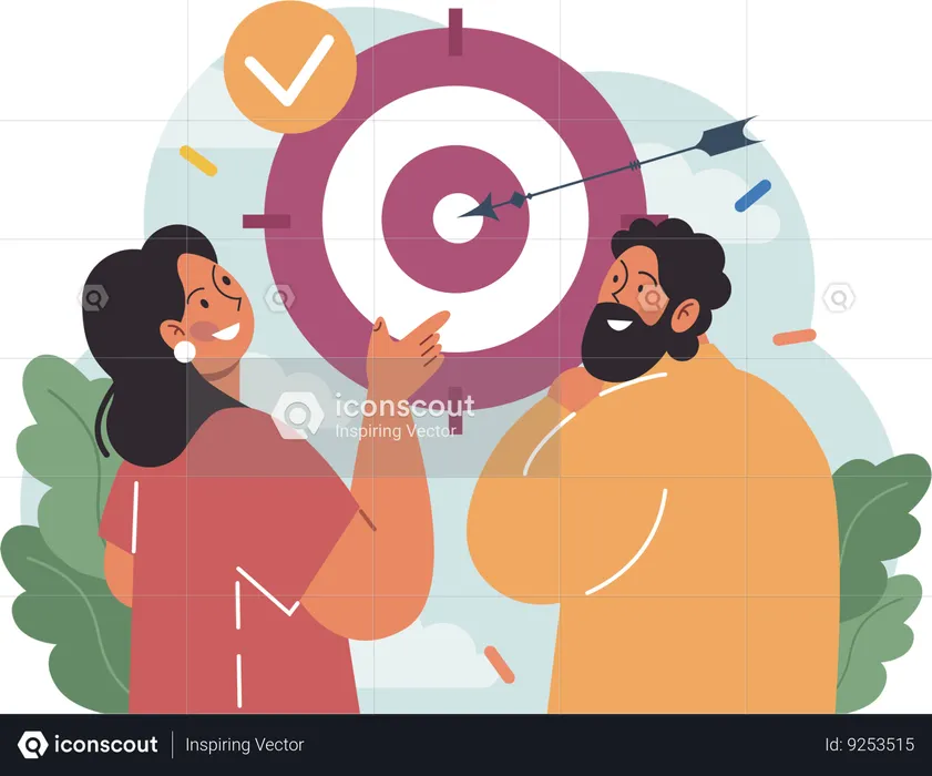 Woman and man achieving goal  Illustration