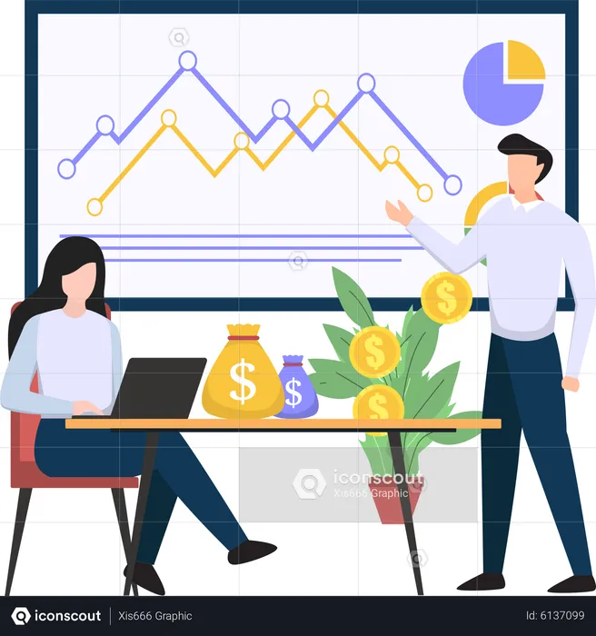 Woman and man analyzing Finance growth  Illustration