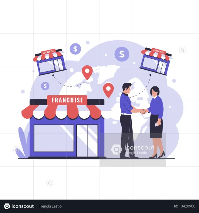 Woman and man dealing on Franchise network business model  Illustration