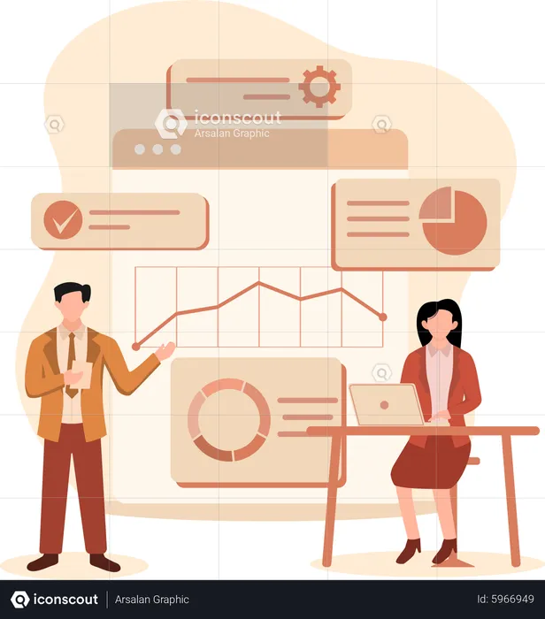 Woman and man discussing on Business Strategy  Illustration