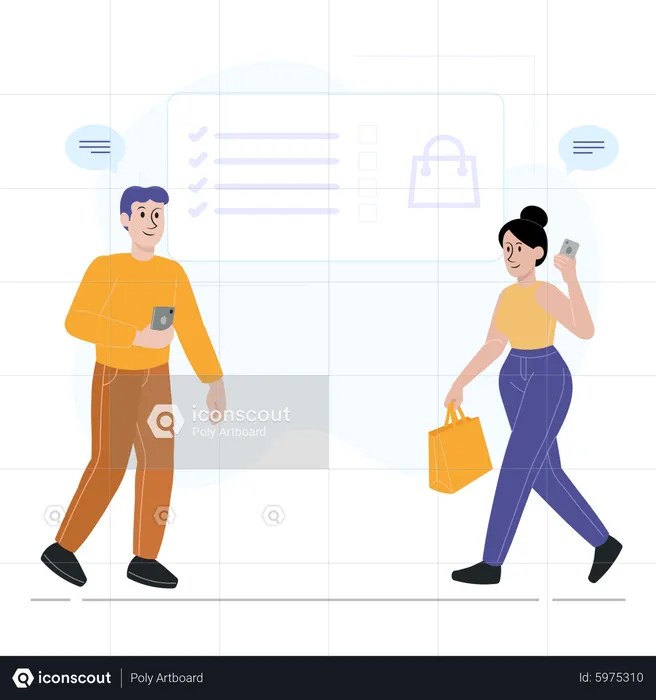 Woman and man discussing on summary  Illustration