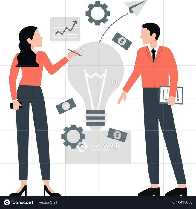 Woman and man discussing to do business well  Illustration