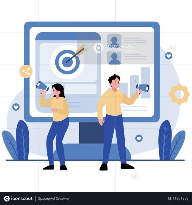 Woman and Man Doing Online Marketing  Illustration