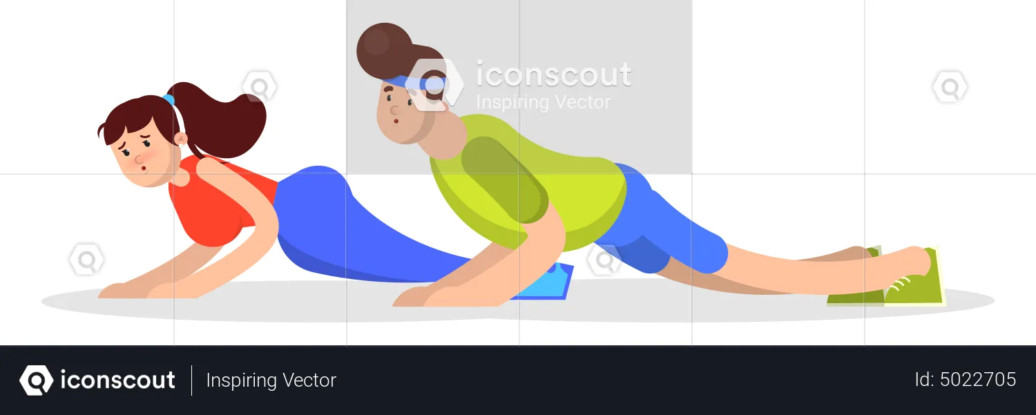 Woman and man doing pushups  Illustration