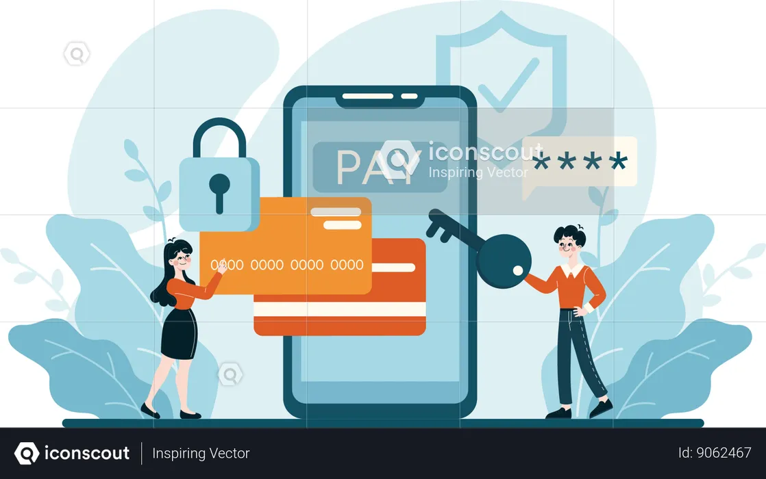 Woman and man doing secure payment  Illustration