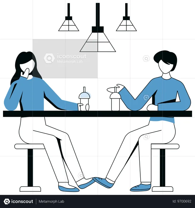 카페에서 여자와 남자의 행아웃  일러스트레이션