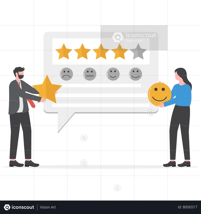 Woman and man holding Stars rating for vote store  Illustration