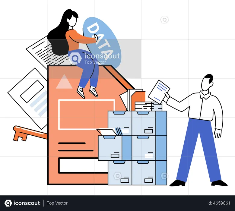 Woman and man managing big data  Illustration