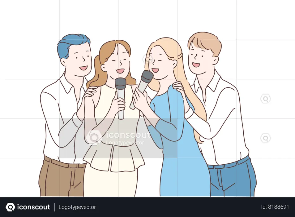 Woman and man singing together  Illustration