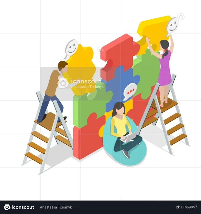 Woman and man solving jigsaw puzzle  Illustration