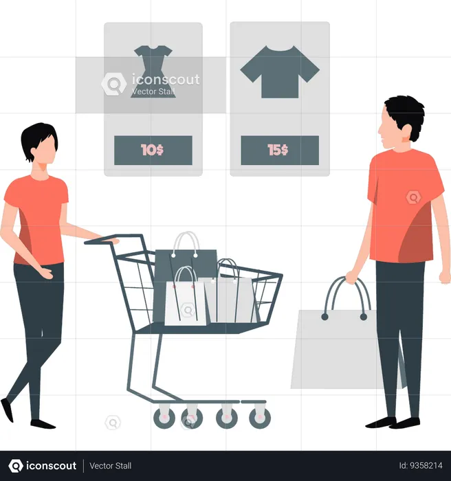 Woman and man talking about shopping  Illustration