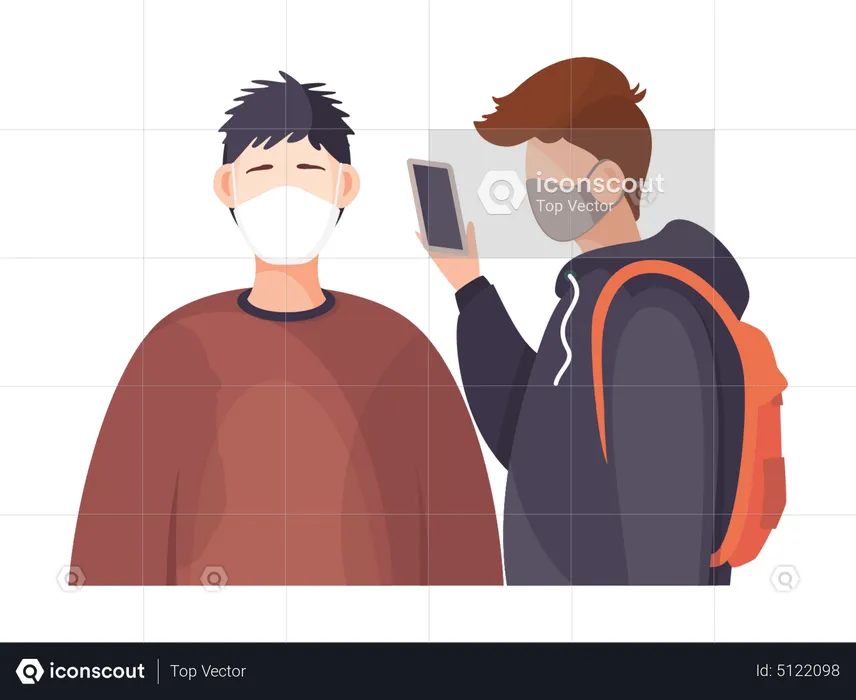 Woman and man wearing face medical masks  Illustration
