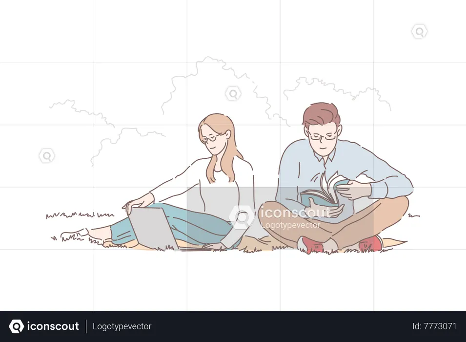 Woman and man working at outside  Illustration