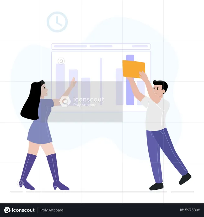 Woman and man working on analysis  Illustration