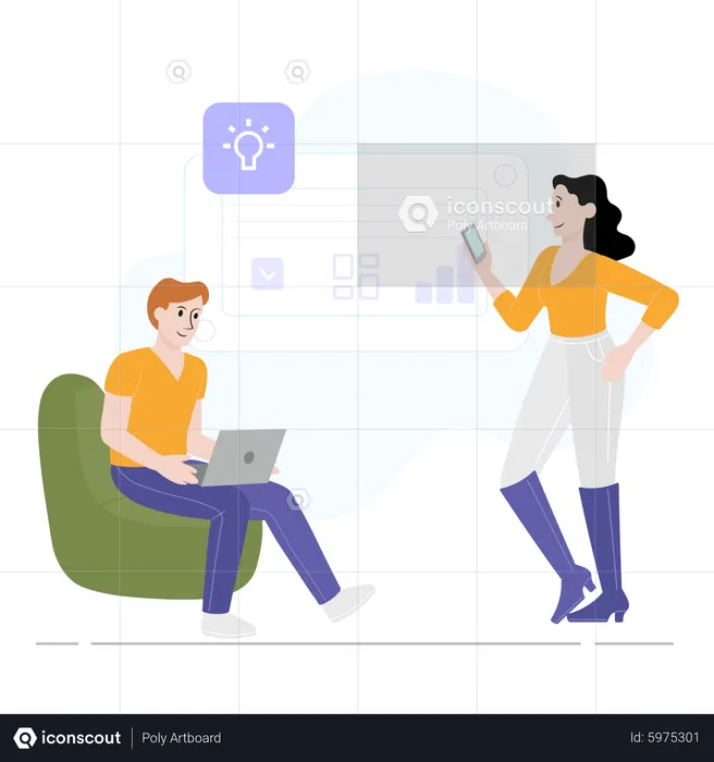 Woman and man working on analysis  Illustration