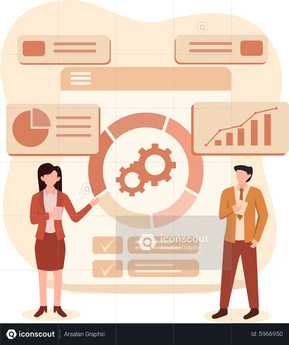 Woman and man working on business analysis  Illustration