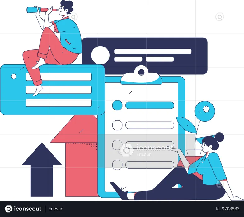 Woman and man working on business task  Illustration